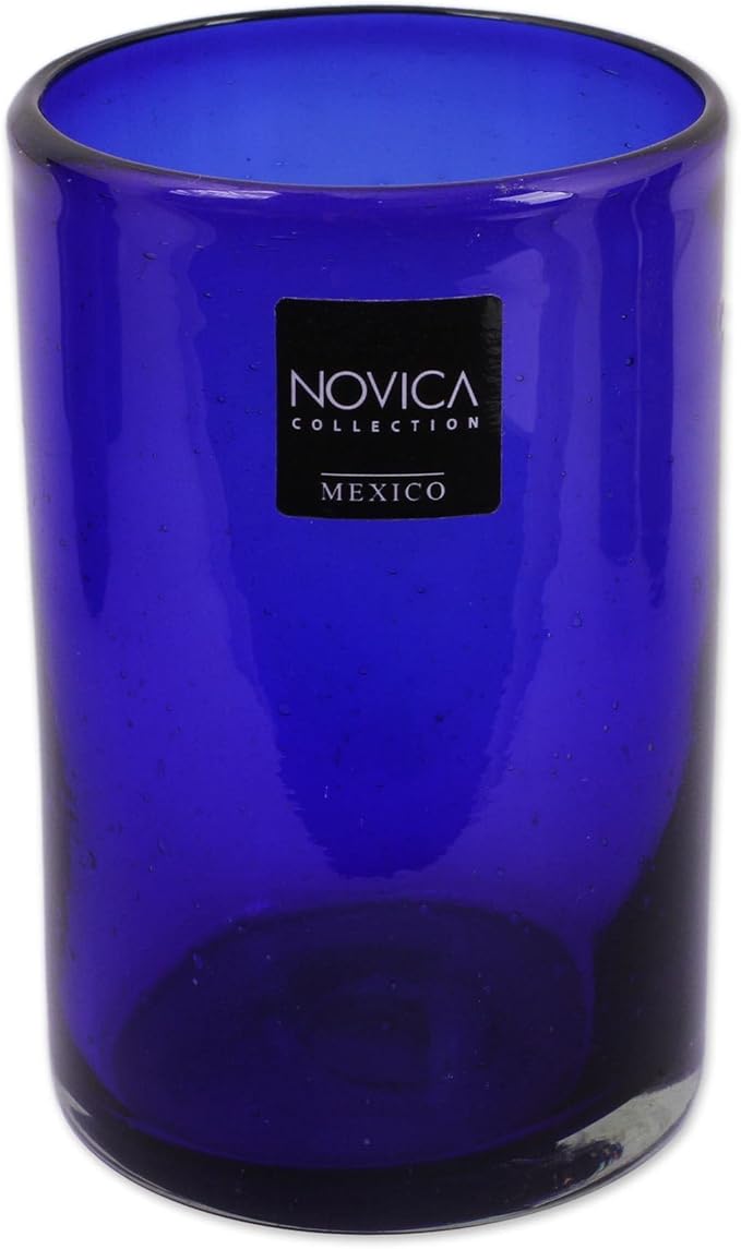 NOVICA Artisan Crafted Cobalt Blue Hand Blown Recycled Glass Cocktail Glasses, 14 Oz, 'Solid Blue' (Set Of 6)