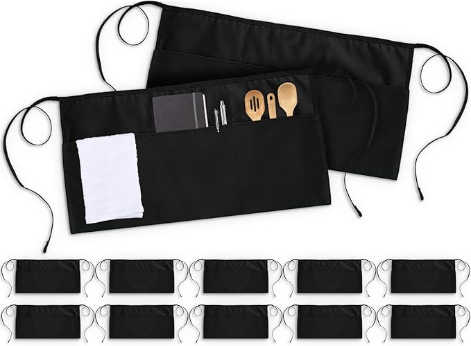 Utopia Wear 12 Pack Server Apron with 3 Pockets, Waist Apron for Waiter Waitress, 12 Inches