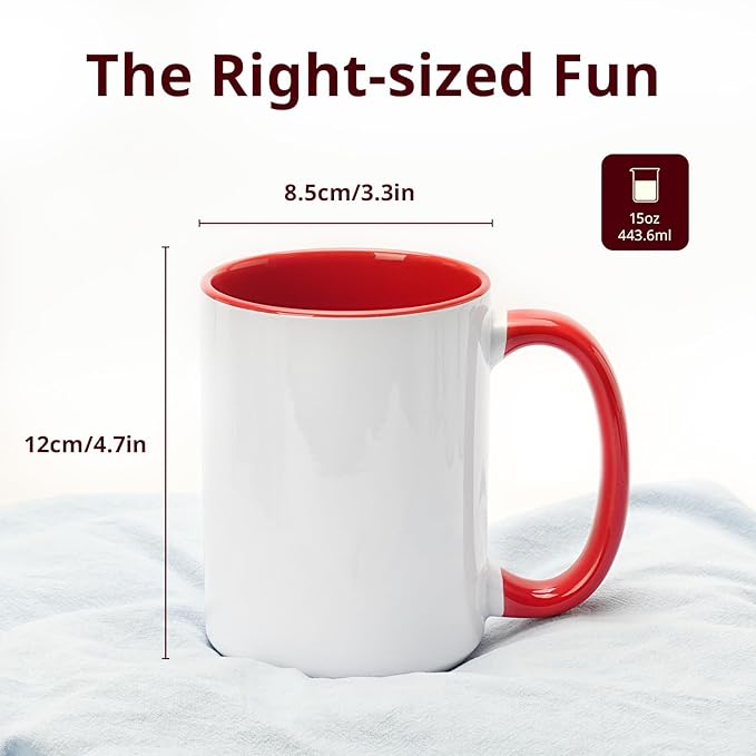 Ceramic 15oz White Sublimation Coffee Mug, Red, Case of 12
