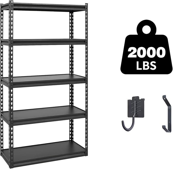 The Atlas 30" W Laminated Heavy Duty Metal Shelving Unit 2000 Lbs Boltless Garage Storage Shelves Utility Rack Shelf Warehouse Pantry Shed 30" W x 12" D x 60" H, Black