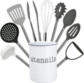 Cook With Color 10 Piece Nylon Cooking Utensil Set with Holder, Kitchen Tools and Gadgets with Rounded Copper Handles (Ombre Grey)