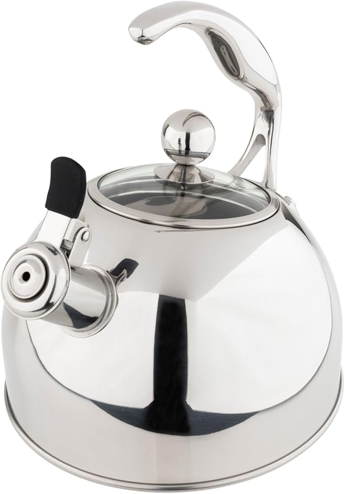 Viking 3-Ply Stainless Steel Tea Kettle, 2.6 Quart Stovetop Hot Water Pot with Tempered Glass Lid, Ergonomic Handle, Induction Ready, Mirror Finish