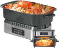 3-in-1 Air Fryer Oven, 6.32QT with See-Through Window, 4 Presets Touchscreen, Multi-Cooker for Air Frying, Roasting, Baking, Dehydrate, Reheat & Stewing, Turbo Crisp Technology, No Flip Needed