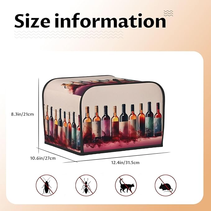 Wine Theme 4 Slice Toaster Cover Wide Slot Dustproof Bread Maker Cover Fingerprint Bakeware Protection Kitchen Appliance Cover Toaster Bag