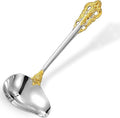 KEAWELL Luxury 7.3" Sauce Ladle, 18/10 Stainless Steel, Gold Accent, Small Gravy Spoon for Home. Solid and Sturdy, Dishwasher Safe (1)