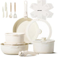 JEETEE Pots and Pans Set Non Stick 19pcs, Kitchen Cookware Sets with Detachable Handle, Induction Nonstick Cookware Set with Removable Handle, Stackable RV Cookware, Oven Safe, PFOA Free, Beige