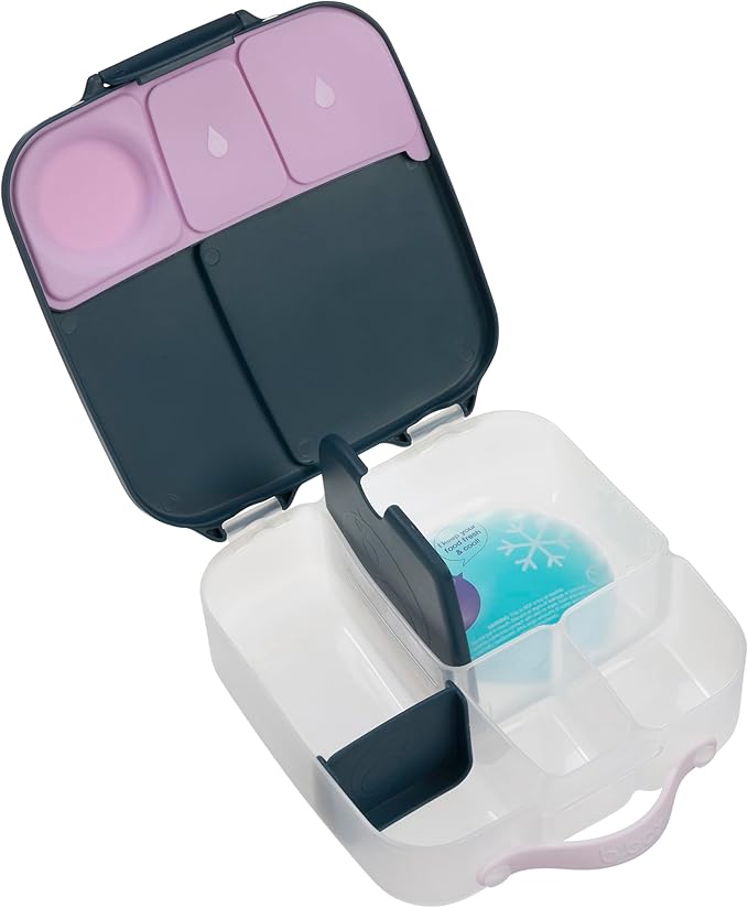 b.box Kids Lunch Box – 4 compartments (2 Leak-proof) Bento Box with Cold Pack & Removable Divider Reusable Snack Containers with Lids, Snack Box for Toddlers & Older Kids 8 1/2 cups (Indigo Pink)