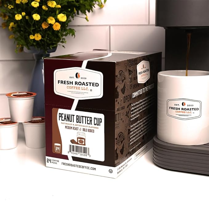 Fresh Roasted Coffee, Peanut Butter Cup, Flavored Coffee Pods, K-Cup Compatible, 24 Count