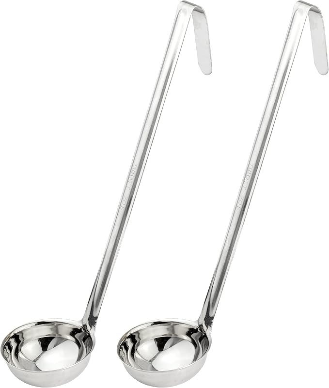 Fit Meal Prep Stainless Steel Soup Ladle - One-Piece Sauce Spatula with Hook Handles, Commercial Grade Serving Spoon, Kitchen Tool for Restaurant or Home Cooking, 13.75” Long - [Pack of 2] 4 Oz