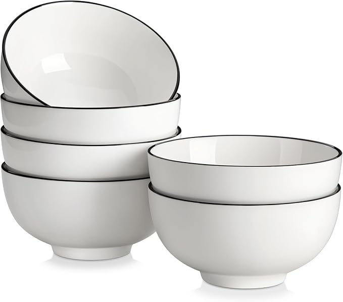 MALACASA Ceramic Soup Bowls, 26Oz Cereal Bowls Set of 6 for Soup, Cereal, Oatmeal, Fruit, Rice - Porcelain Serving Bowl for Kitchen, Dishwasher and Microwave Safe, Series Regular