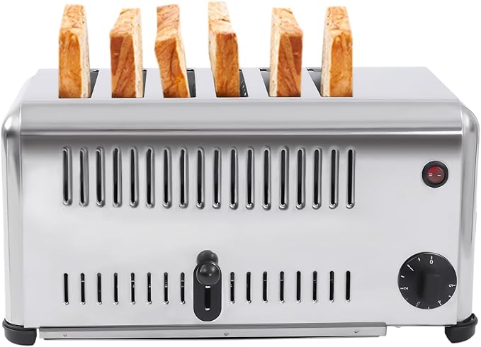 Stainless Steel Toaster 4 Slice with 2 Modes for Toasting (4 or 6 Slices), Extra Wide Slots, Time Adjustable 1 to 5 Minutes, Removal Crumb Tray