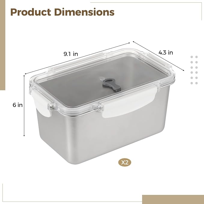2 Pcs Food Storage Containers with Lids, 2100 ml / 71 fl oz 304 Stainless Steel Storage Box, Leakproof Bento Box, Refrigerator & Microwave Oven Safe, Safe Rust Free Food Container for Home, Picnic