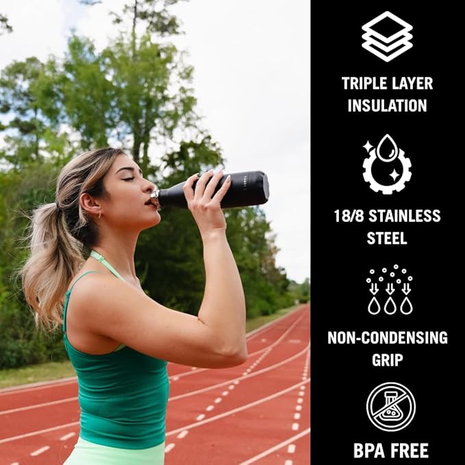 Best in Class Triple-Walled Insulated Stainless Steel Water Bottle, Keeps your Drinks Cold for up to 24 Hours and Hot for up to 12 Hours, Leak Proof, Make a Difference in the World, Black, 17oz