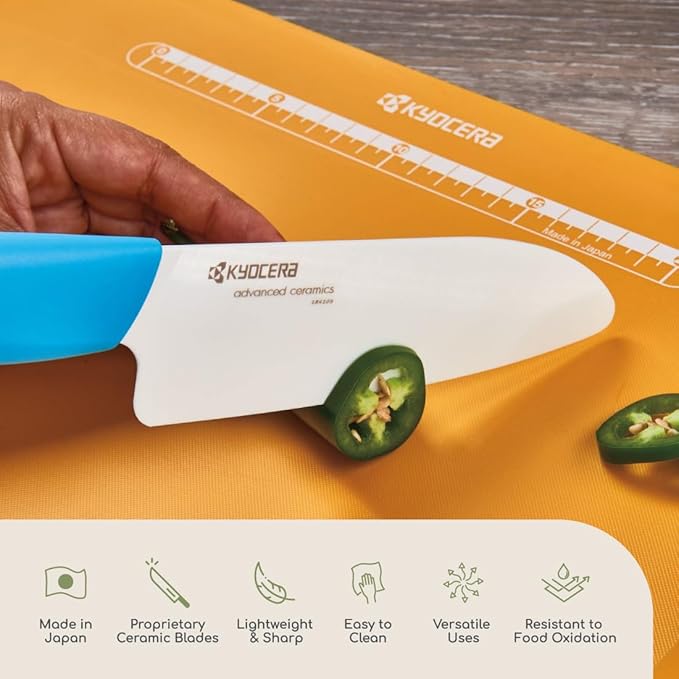 Kyocera Revolution 2-Piece Ceramic Knife Set: Chef Knife For Your Cooking Needs, 5.5" Santoku and 4.5" Utility Knife, White Blades with Blue Handles, White/Blue