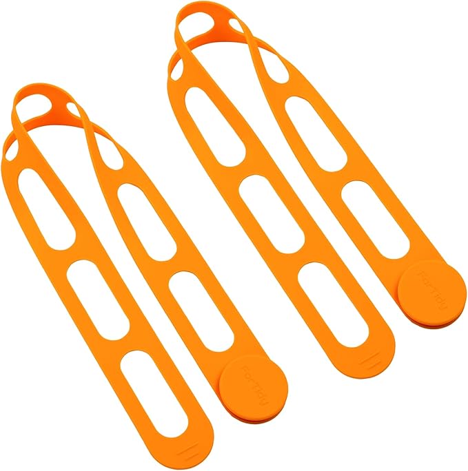FORTIDY Utility Silicone Strap for Casserole Lid, Pot, Bento Box, 21.65 in Reusable Elastic Self-Lock Silicone Tie for Bundling or Organizing Extension Cord, Curtain, Yoga Mat (Orange, 2pcs)