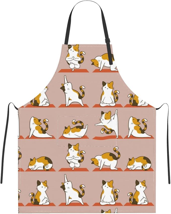 Cat and Dogs Animals Adjustable Bib Neck Chef Aprons, Kitchen Bbq Waterproof Apron with 2 Pockets For Mom Dad