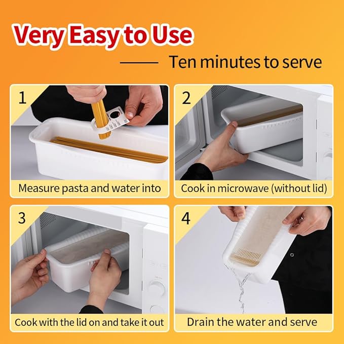 Microwave Pasta Spaghetti Cooker Pot with Strainer Lid,Pasta Cooker in Microwave with Water Level and Spaghetti Portion Measuring Device,Dormitory Office Apartment Kitchen Essentials