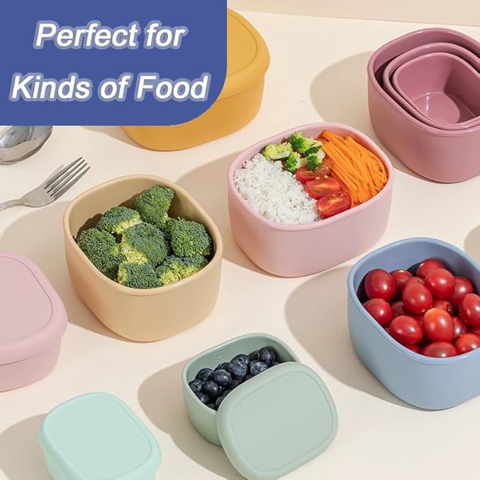 Reusable Nesting Silicone Food Storage Containers, Set of 3 Lunch Box Bento with Lids, Airtight Snack Container, BPA Free, Dishwasher Microwave Oven Freezer Safe (6.7oz, 10oz, 20oz) (Royal Blue)