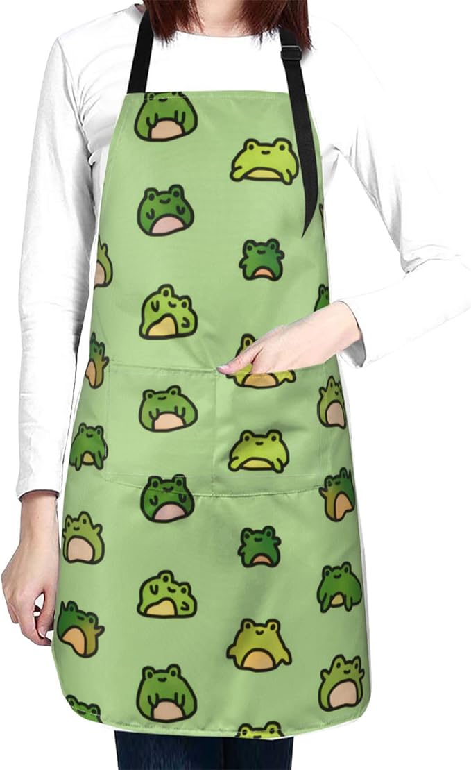 Cute Funny Frog Apron for Women Men Apron With Adjustable Neck strap, Kitchen Apron for Cooking Painting Baking