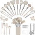 Silicone Cooking Utensils Set Utensil: 40 Pcs Black Stainless Steel Cookware Set, Nonstick Silicone Cooking Utensils Set, (Khaki)