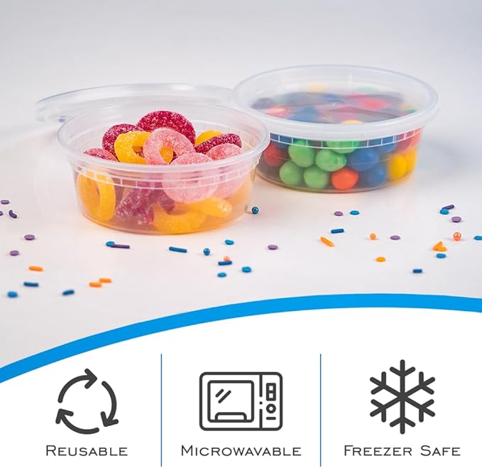 EDI Plastic Deli Food Storage Containers - 8 oz (20 sets), 16 oz (20 sets), 32 oz (10 sets) with Airtight Lids, Deli Containers Bundle
