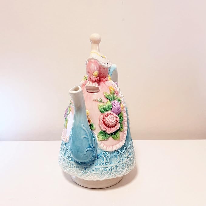 Large Ceramic Teapot and Coffee Pot with Lid, 3D Embossed Victoria Pink Rose Flowers Decorative Teapot (Multicolour)