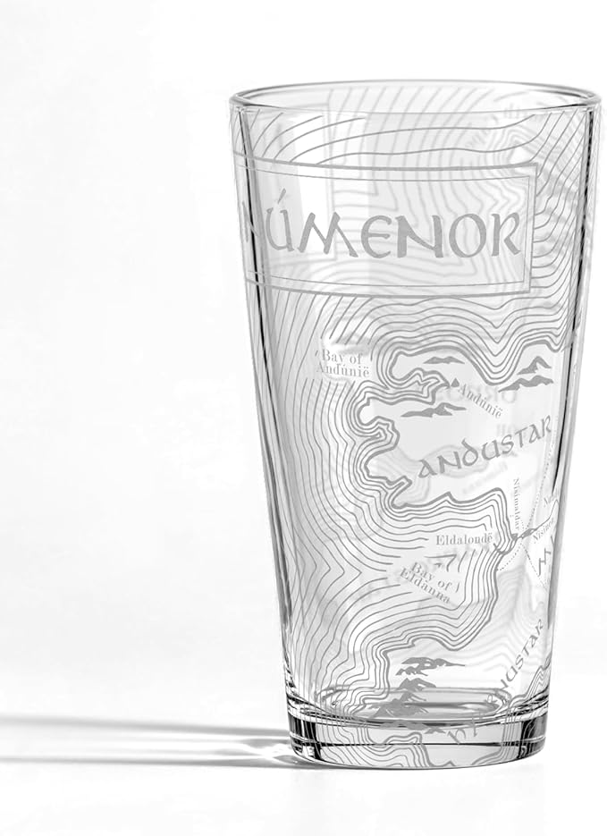 MAP OF NUMENORE Engraved 16oz Pint Glass | Inspired by Tolkien Power Ring and Middle Earth | Great Christmas Gift Idea | Unique Elvish Fantasy Wizard Fantasy Decor!