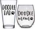 Doodle Mom & Dad Glass Set - Premium 21oz Stemless Wine Glass - 16oz Pint Glass - Gift for Doodle Lovers
