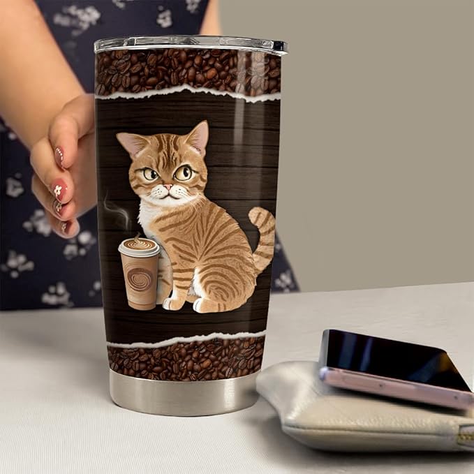 Cat Tumbler 20oz Stainless Steel Insulated Travel Mug Cup for Women Girls Coffee Lovers Gifts for Birthday Christmas