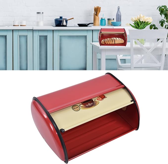 Yosoo Metal Bread Box, Multi Functions Saving Space Bread Holder Anti for Kitchen Countertop for Bakery(red)