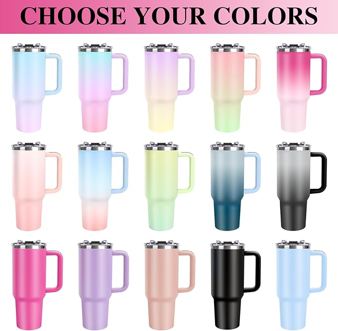 Personalized 40oz Tumbler with Handle, Custom Insulated Tumblers with Pictures Logo, Stainless Steel Travel Coffee Mug, Personalized Gifts for Women Men Birthday Fathers Day Mothers Day (4 PHOTOES)