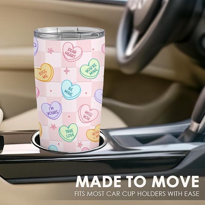 SANDJEST Heart Message Tumbler 20oz, Stainless Steel Travel Cup with Lid, Insulated Coffee Mug, Heart Gifts for Women Girls Friends Sisters on Birthday Christmas Valentine