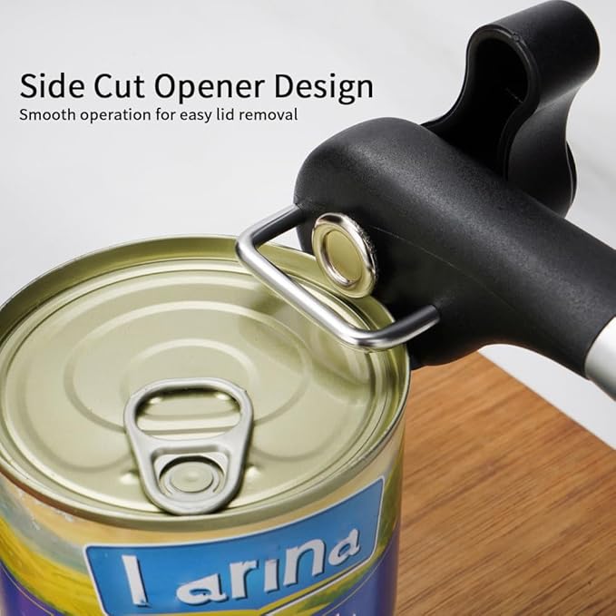 Smooth Edge Safety Cutter Manual Can Opener with Commercial Comfortable Crank Handle Heavy Duty Can Opener-Easy to Use (Side Cut Can Opener(Black))
