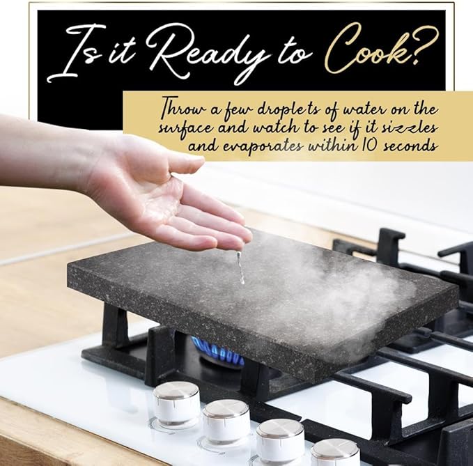 Nutrichef Cooking Stone Grill Set - Hot Lava Rock Sizzling Plate for Steak BBQ & Meat Grilling with Stainless Steel Knives, Cooks and Retains Heat & Flavor, Heated Tray for Serving Food