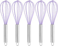 HARFINGTON 5Pcs Silicone Whisk 10" Kitchen Whisk Wire Whisks Beater with Stainless Steel Handle for Egg Milk Whisking Blending Beating & Stirring, Purple