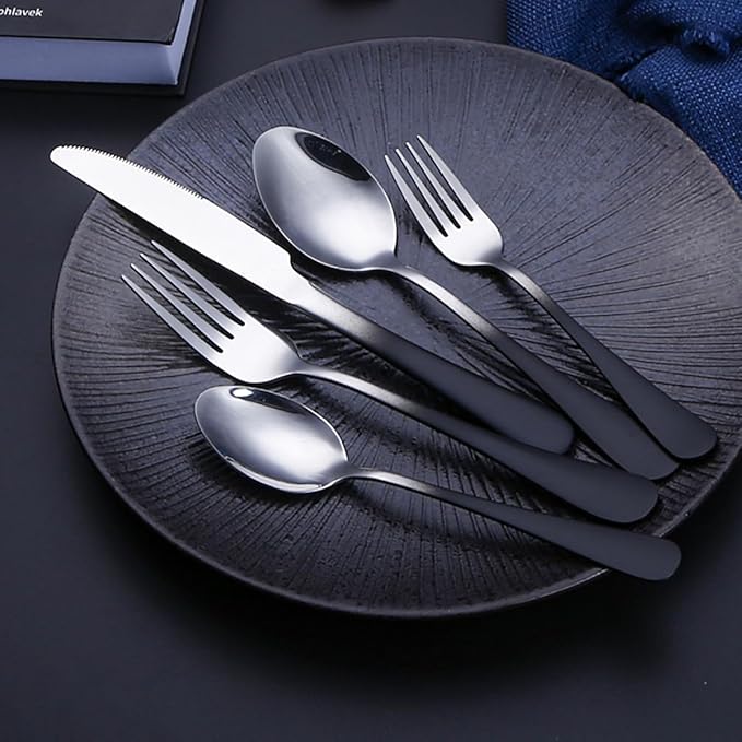 Black Silverware Set for 6 Modern 30 Piece Flatware Set 18/10 Stainless Steel Unique Gradual Change Cutlery Utensils Sets for Home Kitchen Restaurant Tableware Set Mirror Polished
