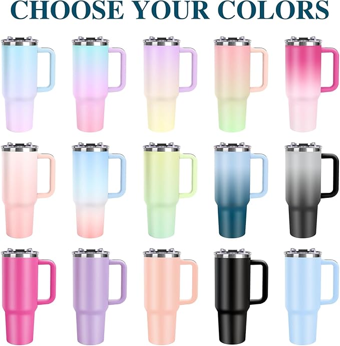 Personalized 40oz Tumbler with Handle, Custom Insulated Tumblers with Pictures Logo, Stainless Steel Travel Coffee Mug, Personalized Gifts for Women Men Birthday Fathers Day Mothers Day(8 PHOTOES)
