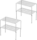 Redrubbit 4 Pack(10.6 x 5.5 Inch) Stackable Cabinet Storage Shelf Rack, Rustproof Kitchen Counter and Cabinet Shelf, Small Storage Rack Organizer for Kitchen, Fridge, Cabinet, Bathroom, Chrome