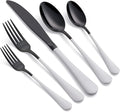 20-Piece Black Silverware Set 18/0 Stainless Steel Flatware White Handle Cutlery Set Service for 4 Dinner Knives Forks Spoons Set Mirror Finish Dishwasher Safe