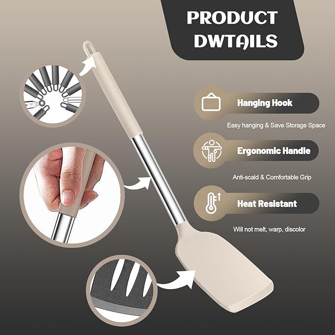 Silicone Cooking Utensils Set Utensil: 40 Pcs Black Stainless Steel Cookware Set, Nonstick Silicone Cooking Utensils Set, (Khaki)