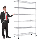 6 Tier Wire Shelving with Wheels, 2100lbs Storage Shelves Metal Shelves for Storage Rack, Adjustable Garage Shelf Heavy Duty Shelving Units Pantry Shelf Kitchen, (48"X18"X82", Chrome)