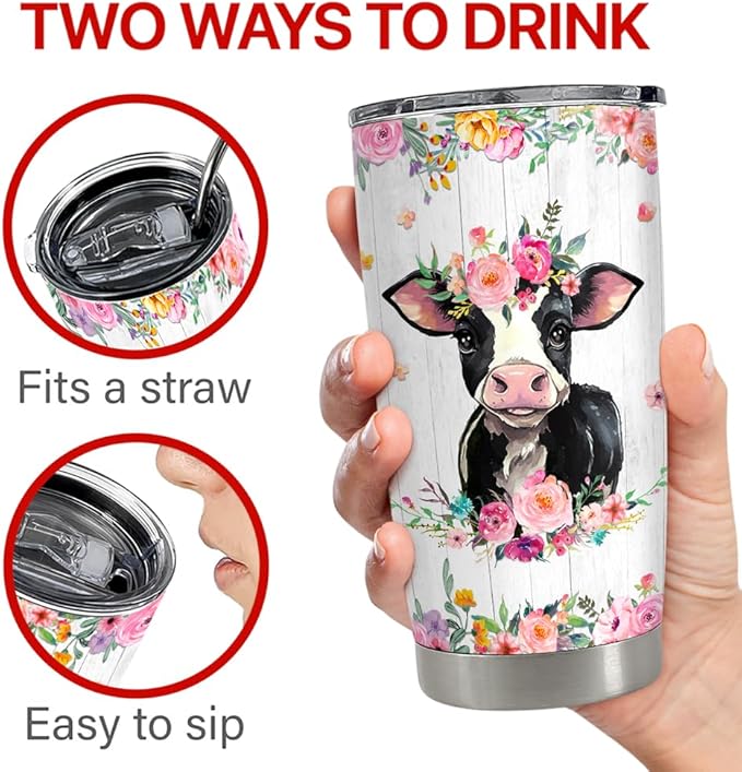 Cow Tumbler 20oz Stainless Steel Insulated Coffee Cup Tumblers Cow Gifts for Girls Women Gift for Christmas Birthday Mothers Day