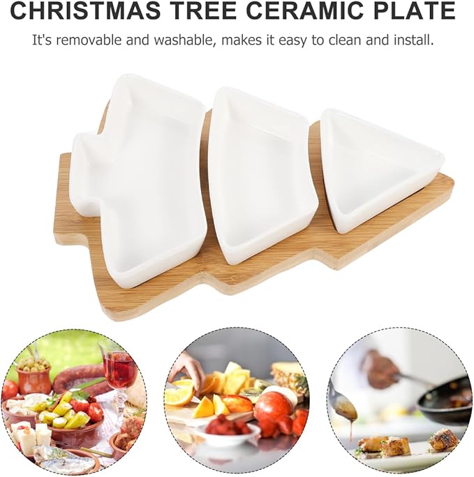 Unomor Christmas Tree Ceramic Snack Platter White Dish Tray for Cookies And Desserts Holiday Serving Plate with Stand