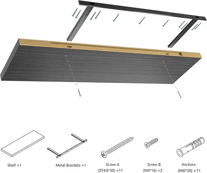 Wall Shelf Set of 3,Dark Wood Floating Shelves 36 in W x 10 in D x 1 in H, Wooden Floating Wall Shelf with Invisible Brackets for Living Room/Bedroom/Bathroom/Kitchen Storage and Decor