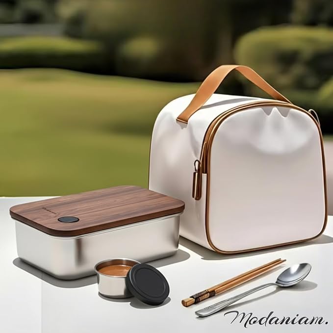 Leak Resistant Stainless Steel Bento Box Adult |Stainless Steel Lunch Box|44Oz| Metal Lunch box | BentoBox|Lunchbox| Lunch Container Adult| Bamboo Lid|Sandwich , salad Food Storage Compartment SIlver