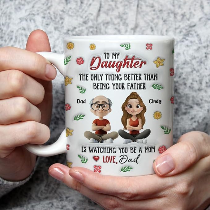 Wrappiness Daughter Mothers Day Personalized Gifts from Dad - To My Daughter Mug Custom Chibi Art and Name, Happy First Mothers Day Coffee Cup for Her - Watching You Be A Mom Gifts for New Mama