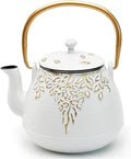 Tea Kettle, TOPTIER Japanese Cast Iron Teapot with Infuser for Loose Leaf and Tea Bags, Stovetop Safe Cast Iron Tea Kettle Coated with Enameled Interior for 40 oz (1200 ml), White