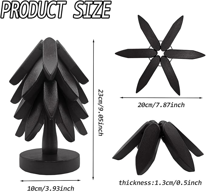 Wooden Trivets for Hot Dishes, Tree Shape Trivet Set, 4 Wooden Trivets + 1 Stand, Natural Foldable Kitchen Coasters, Stackable Christmas Tree Design, for Pans, Pot, Bowl, Teapot, Hot Pot Holder