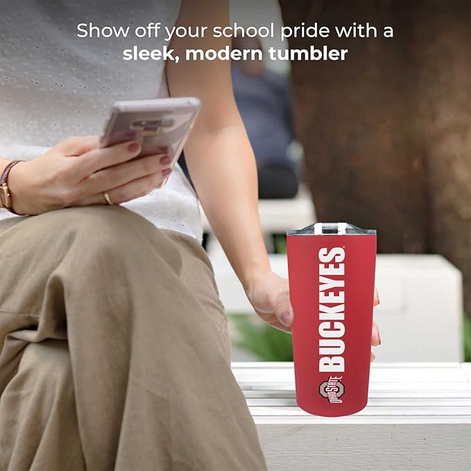 Campus Colors NCAA Stainless Steel Tumbler perfect for Gameday - 18 oz - Double Walled - Keeps Drinks Perfectly Insulated (Ohio State Buckeyes - Red)