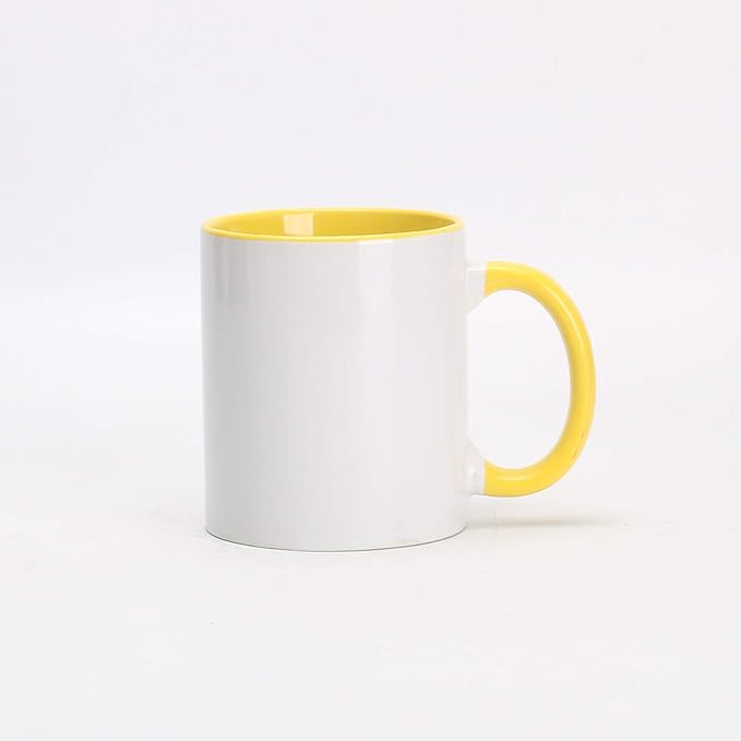 11oz White Ceramic Sublimation Coffee Mug With Solid Colors Inside and Handle, Mixed 6 colors of Black, Red, Blue, Yellow, Green and Pink, Case of 12